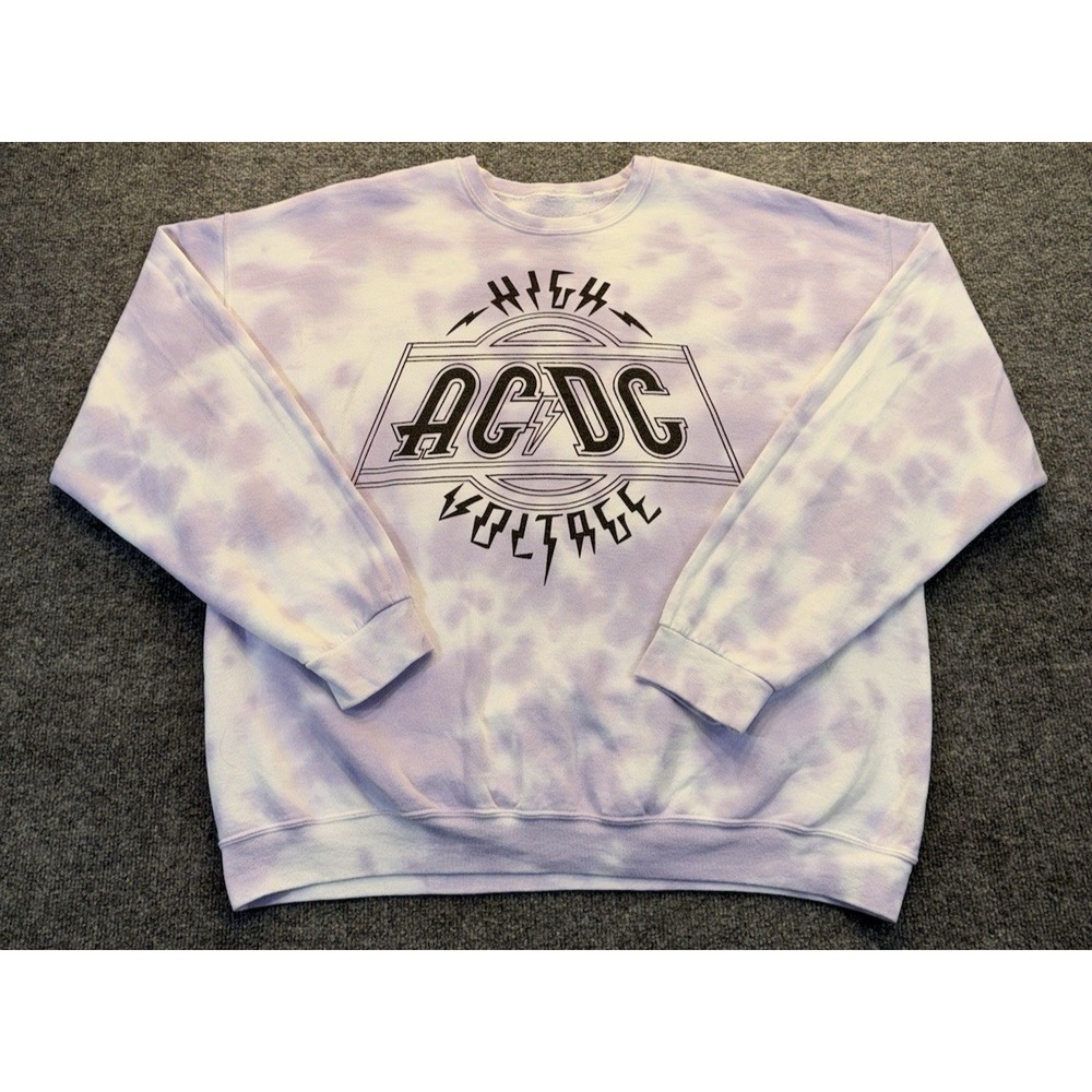 AC/DC High Voltage Men's 2XL Purple Tie Dye Crewneck Sweatshirt 2020